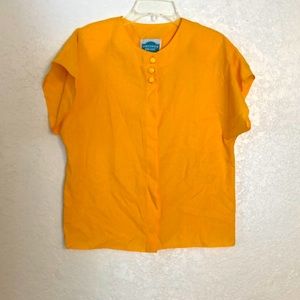 VINTAGE 80’s cap sleeve hidden button yellow top
